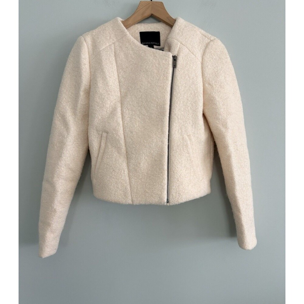 Banana Republic Moto Wool Blend Jacket Women Size 6 Asymmetrical Zip